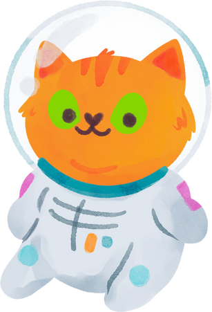 Watercolor Outer Space Birthday Cat Astronaut